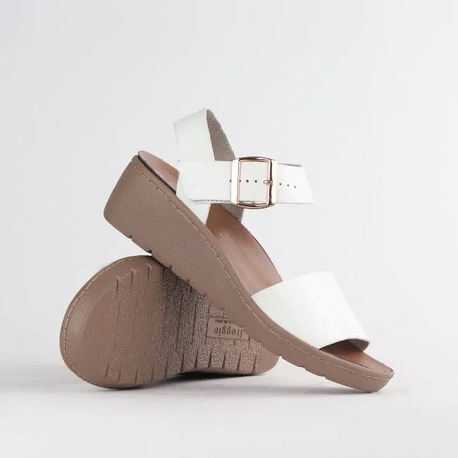 Double Band Wedge Slingback Sandal in White - 12665