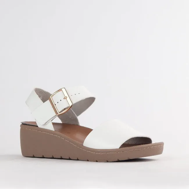 Double Band Wedge Slingback Sandal in White - 12665