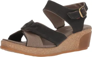 El Naturalista Women's N5007t Seaweed Canvas Black/Leaves Wedge Sandal, 6 AU