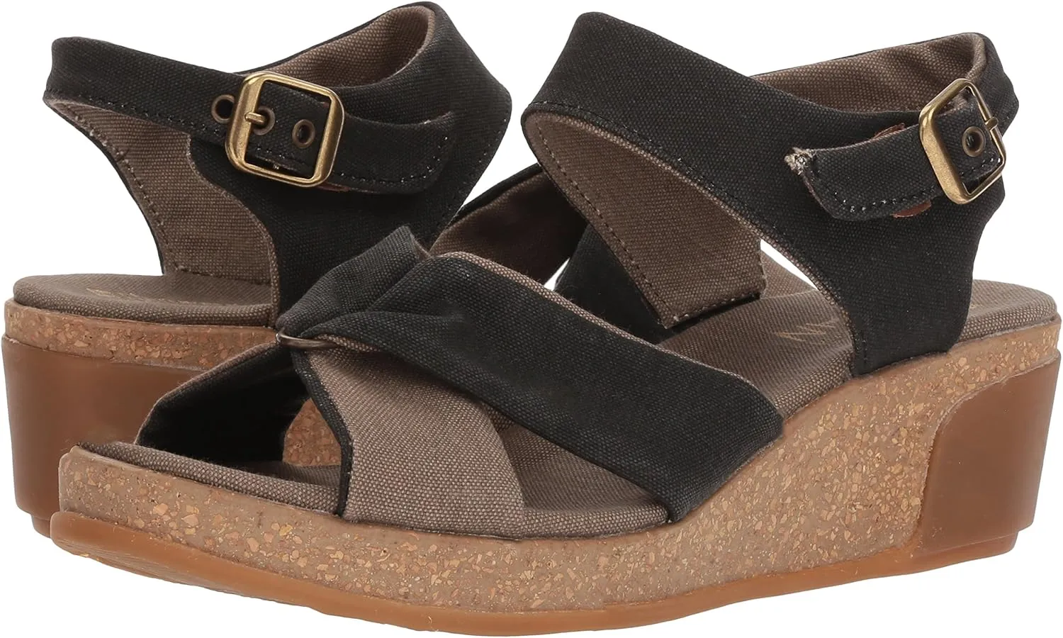 El Naturalista Women's N5007t Seaweed Canvas Black/Leaves Wedge Sandal, 6 AU