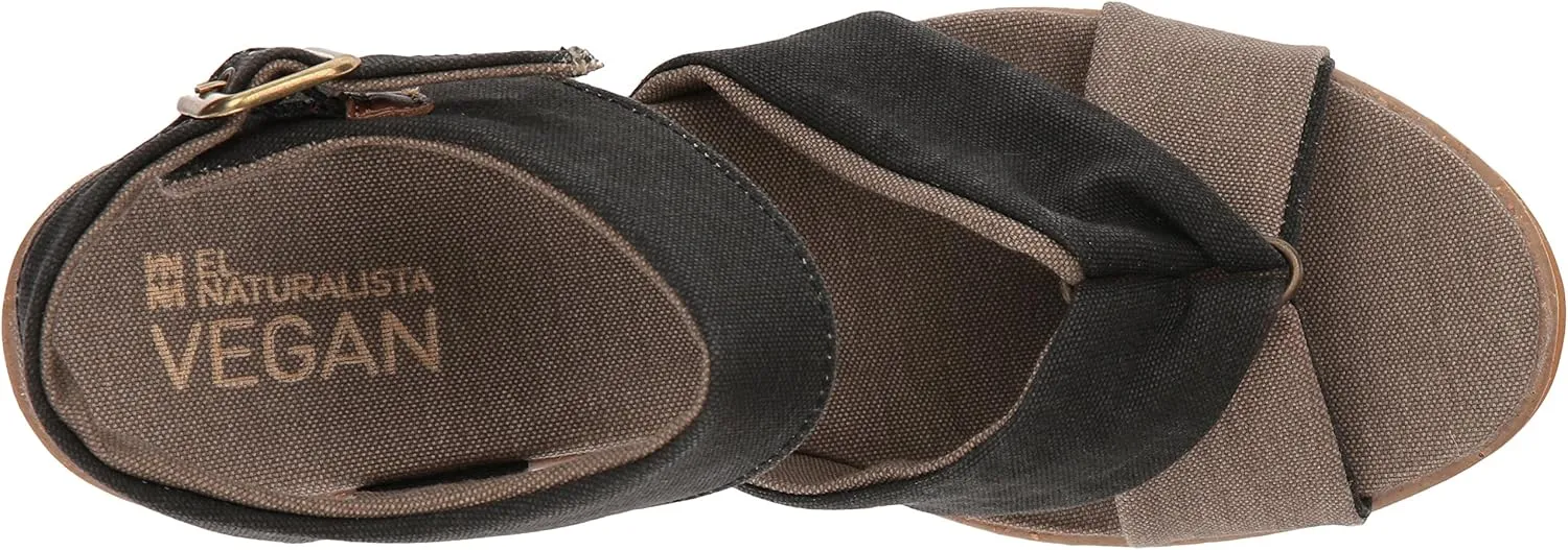 El Naturalista Women's N5007t Seaweed Canvas Black/Leaves Wedge Sandal, 6 AU