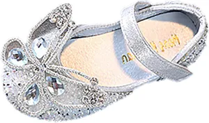 Fashion Summer Girl Dance Shoes Girls Dress Performance Princess Shoes Rhinestone Sequin Bow Hook (Silver, 3 Big Kids)