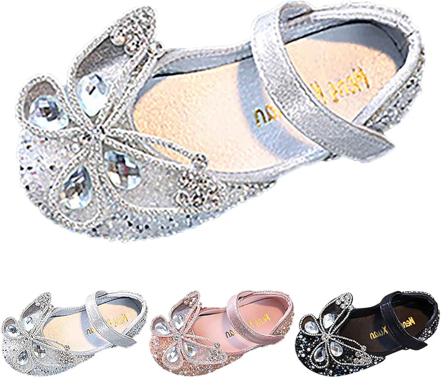Fashion Summer Girl Dance Shoes Girls Dress Performance Princess Shoes Rhinestone Sequin Bow Hook (Silver, 3 Big Kids)