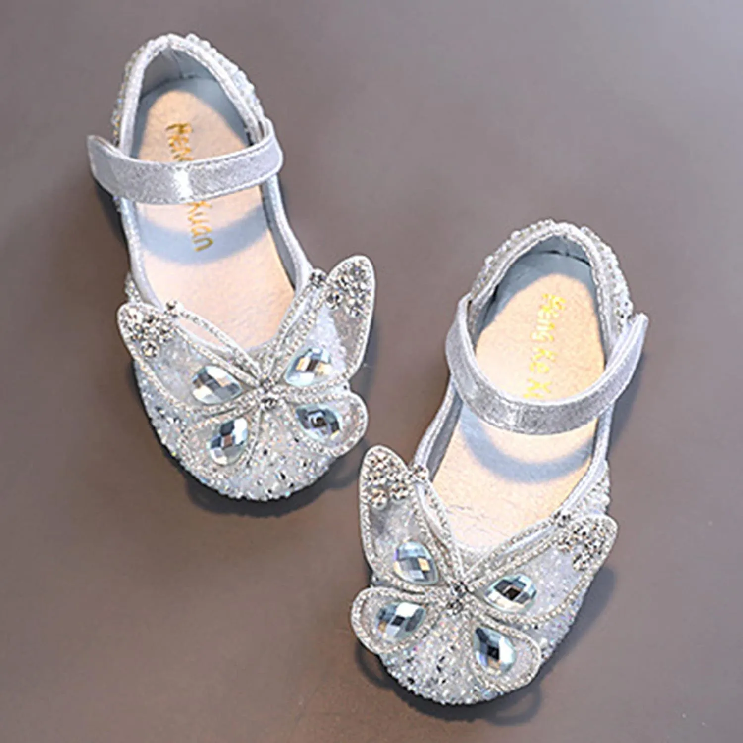 Fashion Summer Girl Dance Shoes Girls Dress Performance Princess Shoes Rhinestone Sequin Bow Hook (Silver, 3 Big Kids)