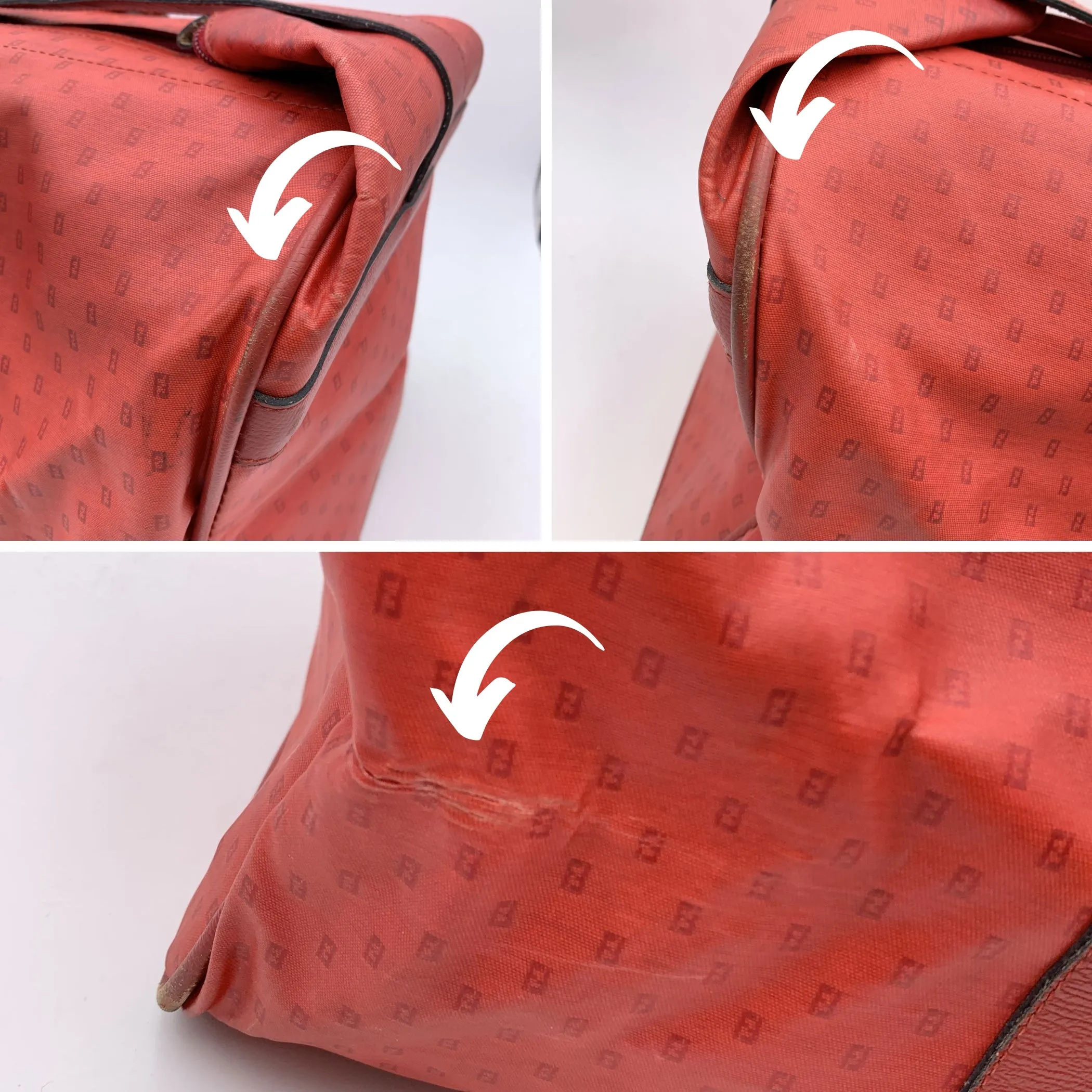 Fendi Vintage Red Monogram Canvas Duffle Travel Bag Handbag