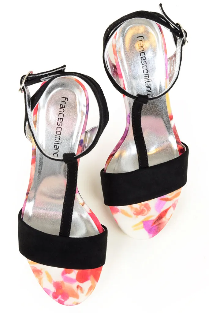 FRANCESCO MILANO WELIE Black Floral Sandals