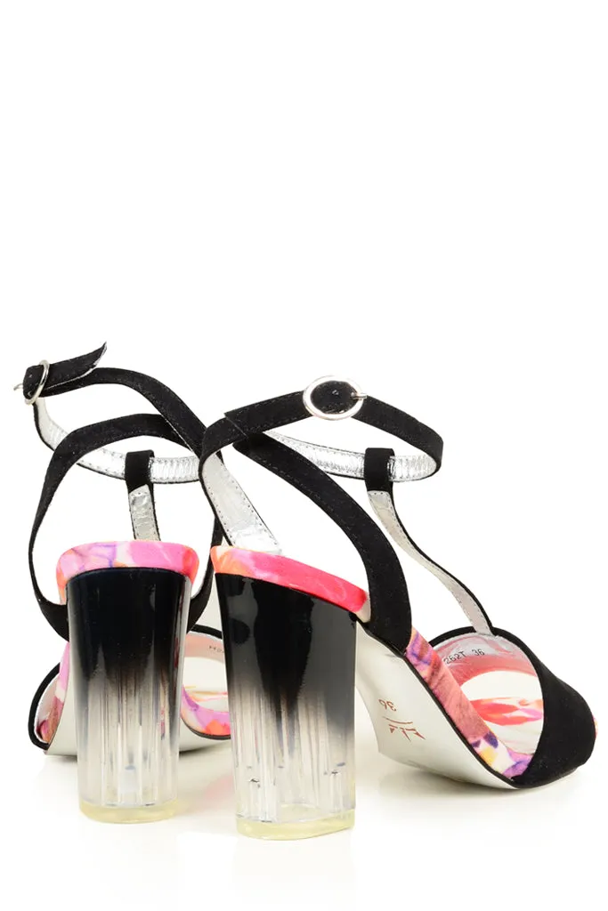 FRANCESCO MILANO WELIE Black Floral Sandals