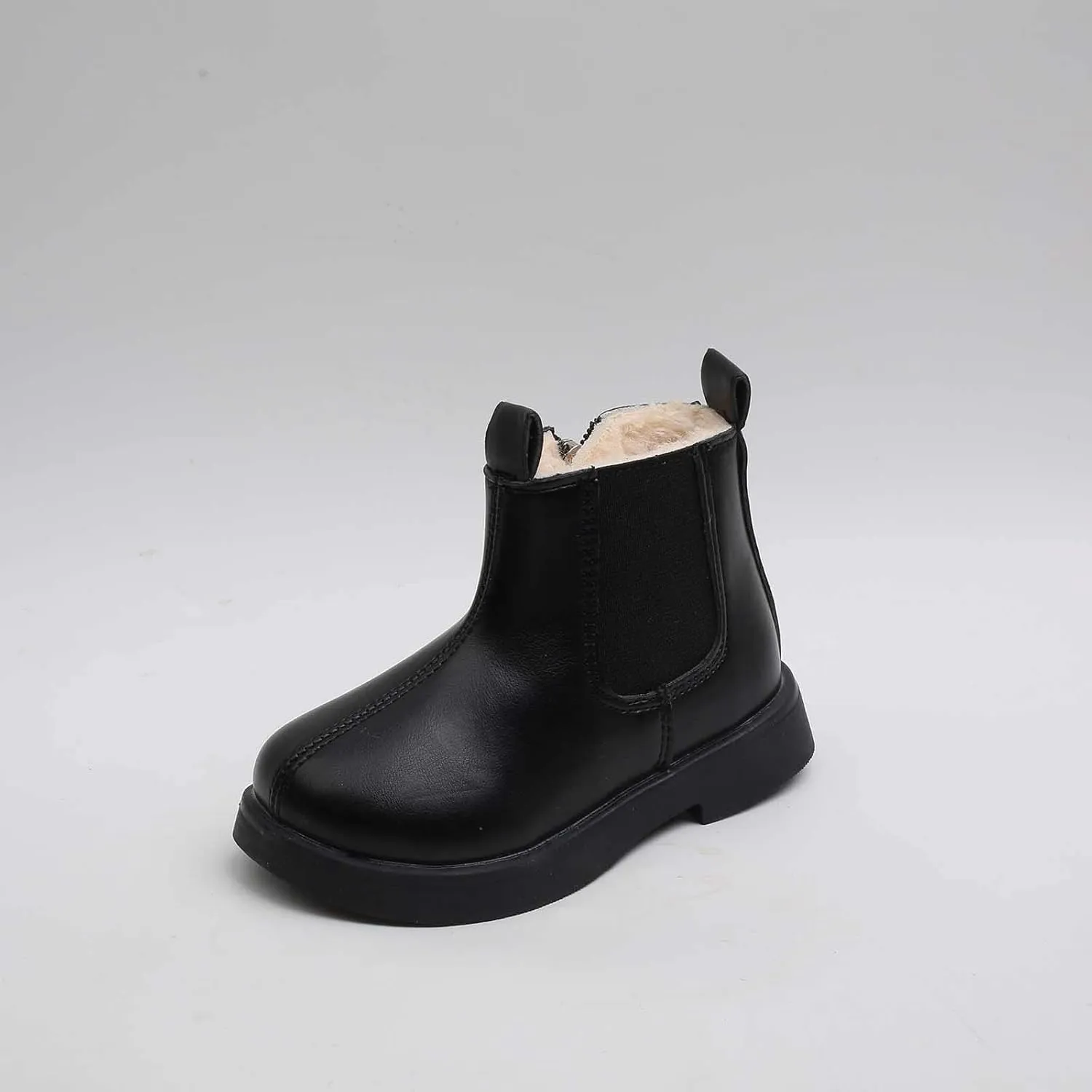 Girls Elastic Ankle Boots Kids Round Toe Chunky Low Heel Slip On Cute Fashion Zipper Dress Booties Winter Shoes (Black, 3-3.5 Years)