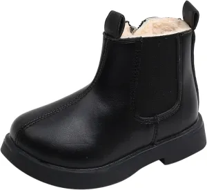 Girls Elastic Ankle Boots Kids Round Toe Chunky Low Heel Slip On Cute Fashion Zipper Dress Booties Winter Shoes (Black, 3-3.5 Years)