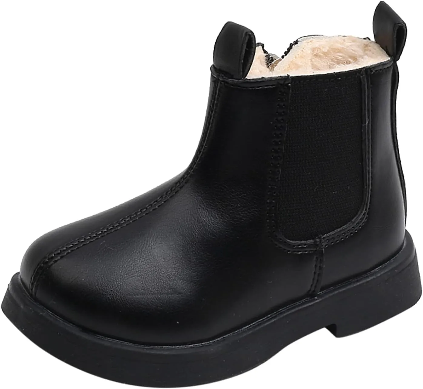 Girls Elastic Ankle Boots Kids Round Toe Chunky Low Heel Slip On Cute Fashion Zipper Dress Booties Winter Shoes (Black, 3-3.5 Years)