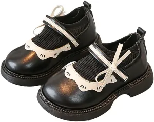 Girls' Leather Shoes Spring and Autumn Mary Jane Shoes Lace Sock Boots Black Soft Soled Leather Shoes 4t