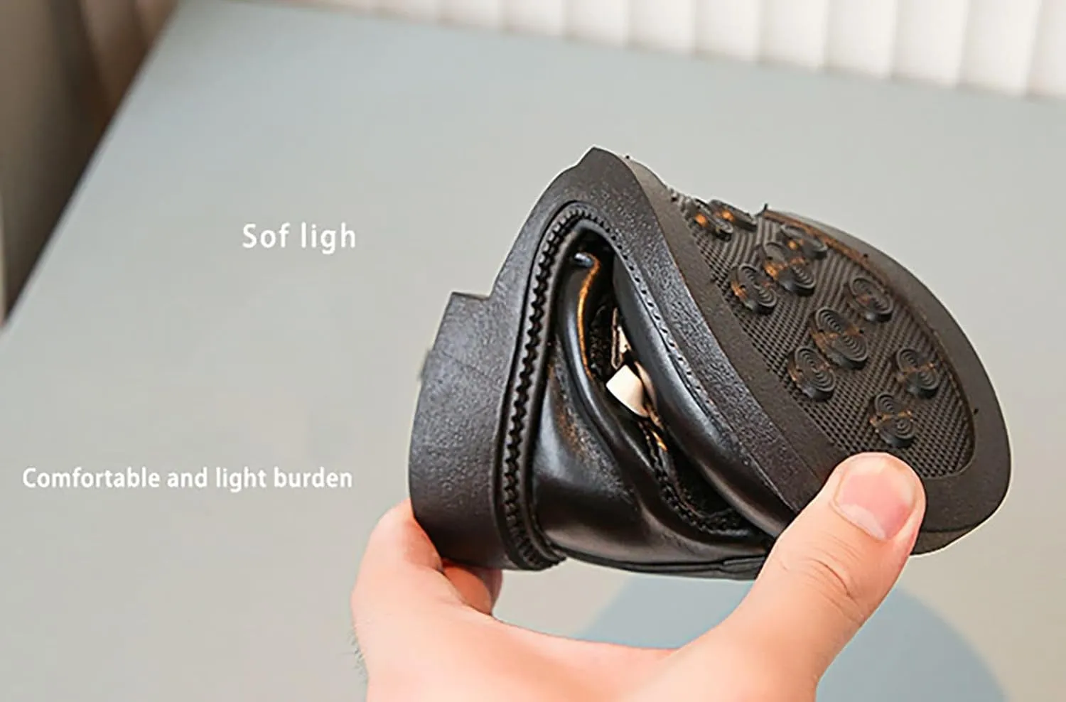 Girls' Leather Shoes Spring and Autumn Mary Jane Shoes Lace Sock Boots Black Soft Soled Leather Shoes 4t