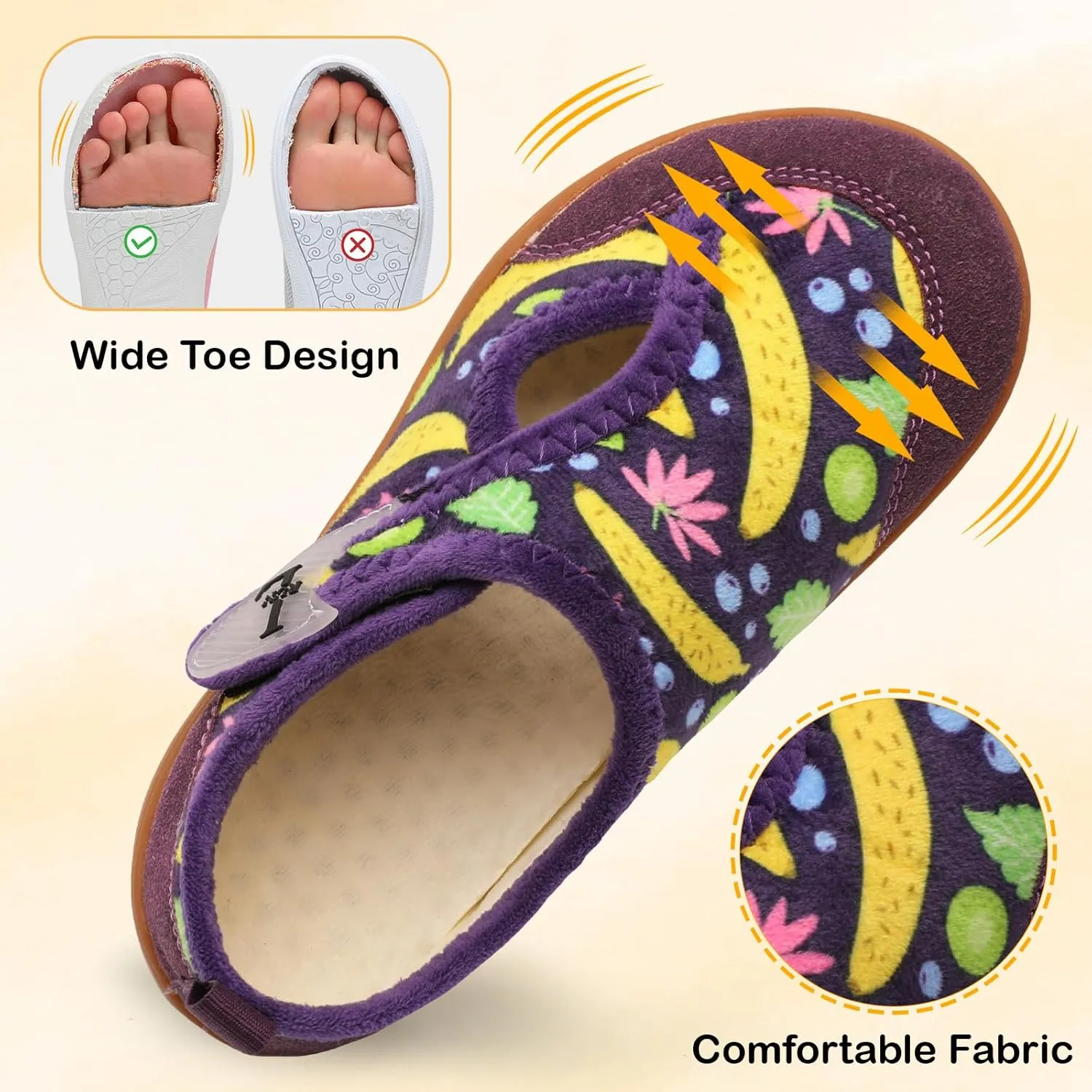L-RUN Womens Wide Toe Box Barefoot Diabetic Shoes - Ladies House Slippers for Indoor and Outdoor