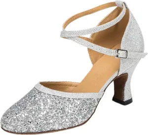 Ladies Latin Dancing Shoes Sparkling High-heeled Ballroom Dancing Tango Dancing Shoes Ladies Sandals(8 cm silver,8)