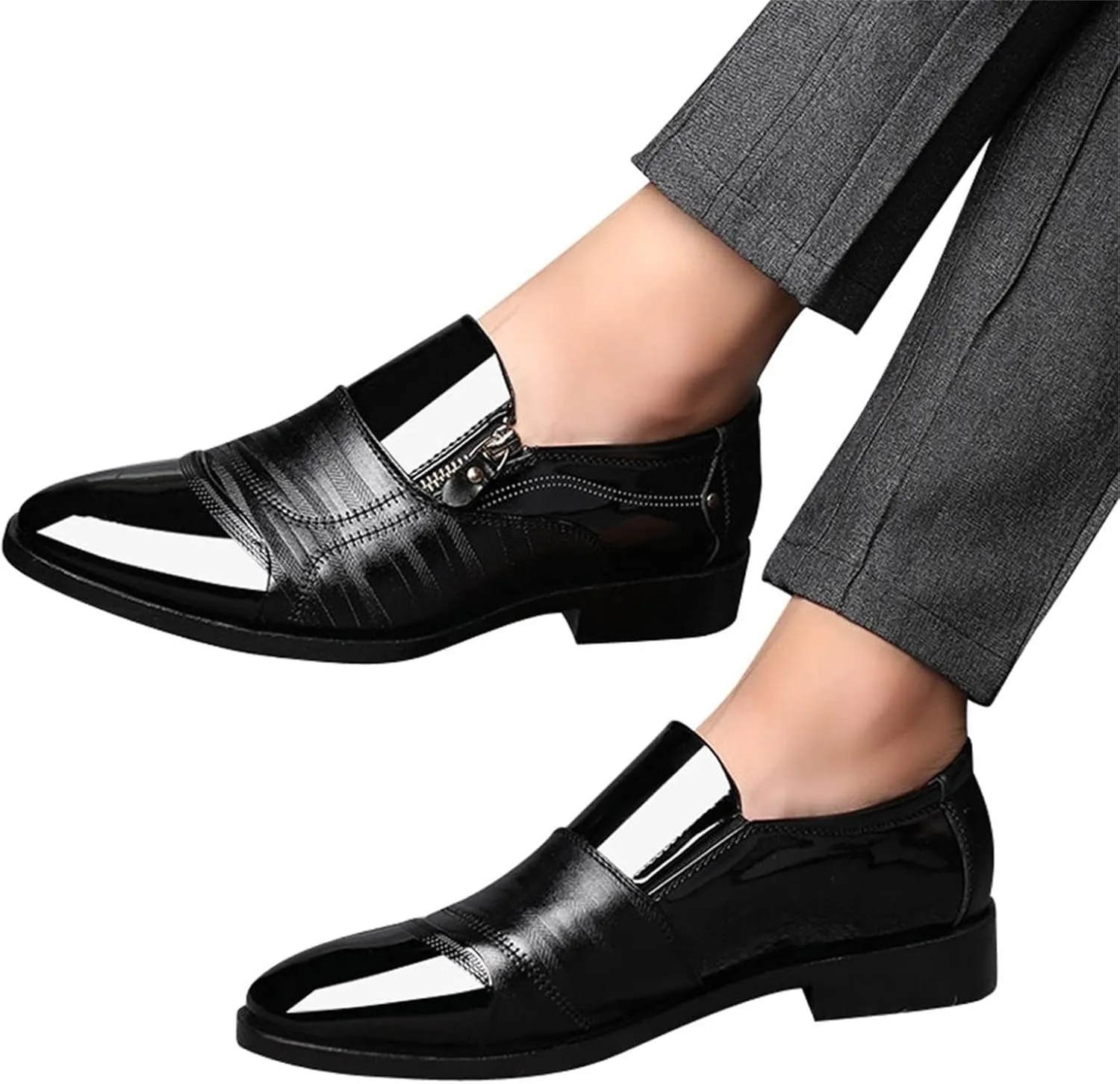 Leather Work Shoes for Men Composite Toe Classical Style Men's Breathable Hollow Business Casual Pointed Shoes Leather Formal Shoes for Men