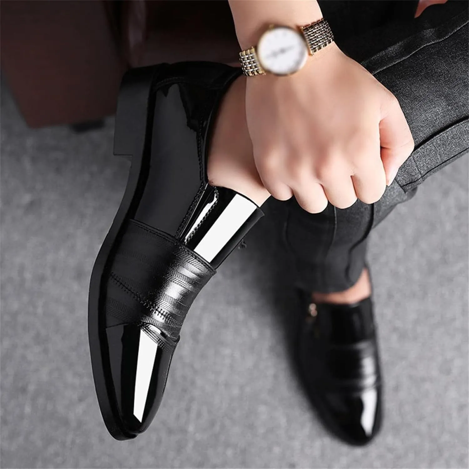 Leather Work Shoes for Men Composite Toe Classical Style Men's Breathable Hollow Business Casual Pointed Shoes Leather Formal Shoes for Men