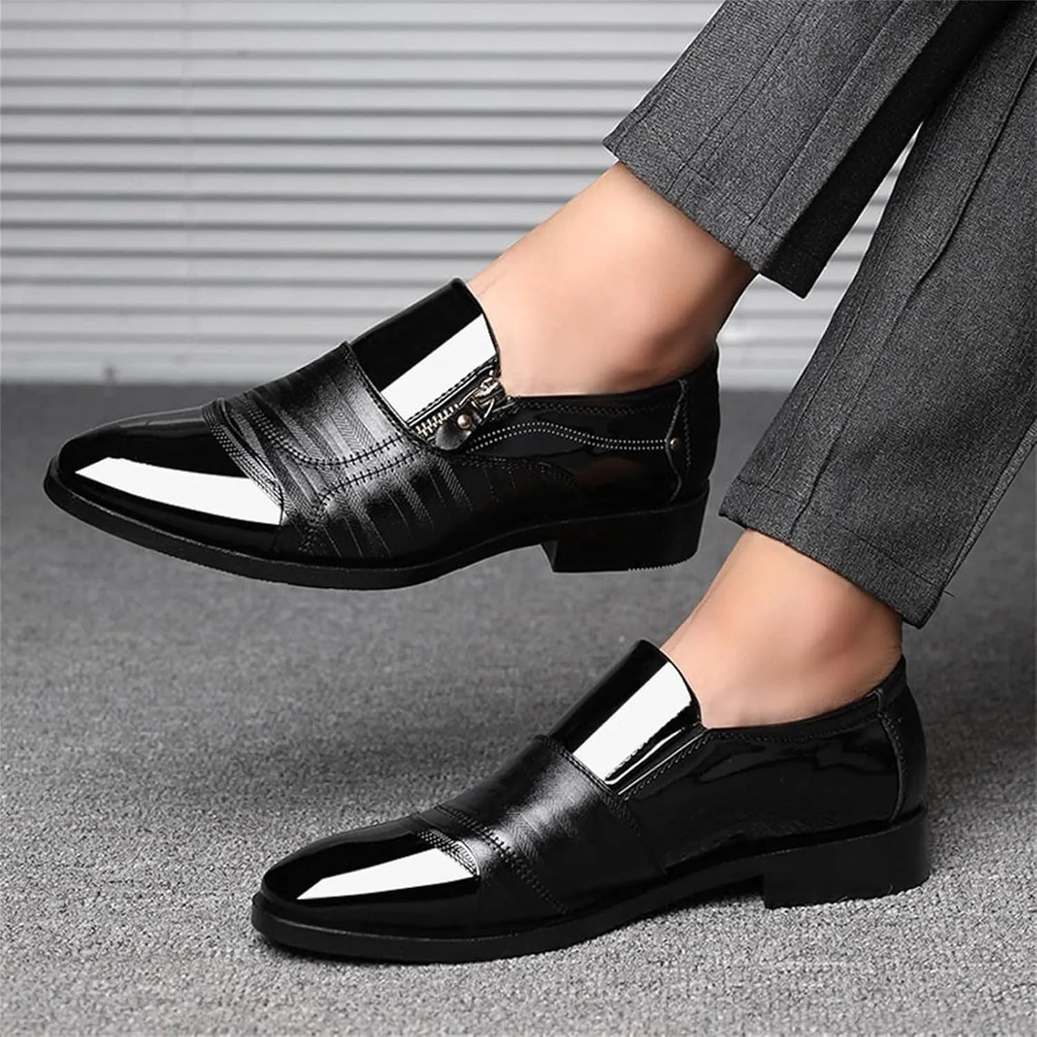Leather Work Shoes for Men Composite Toe Classical Style Men's Breathable Hollow Business Casual Pointed Shoes Leather Formal Shoes for Men