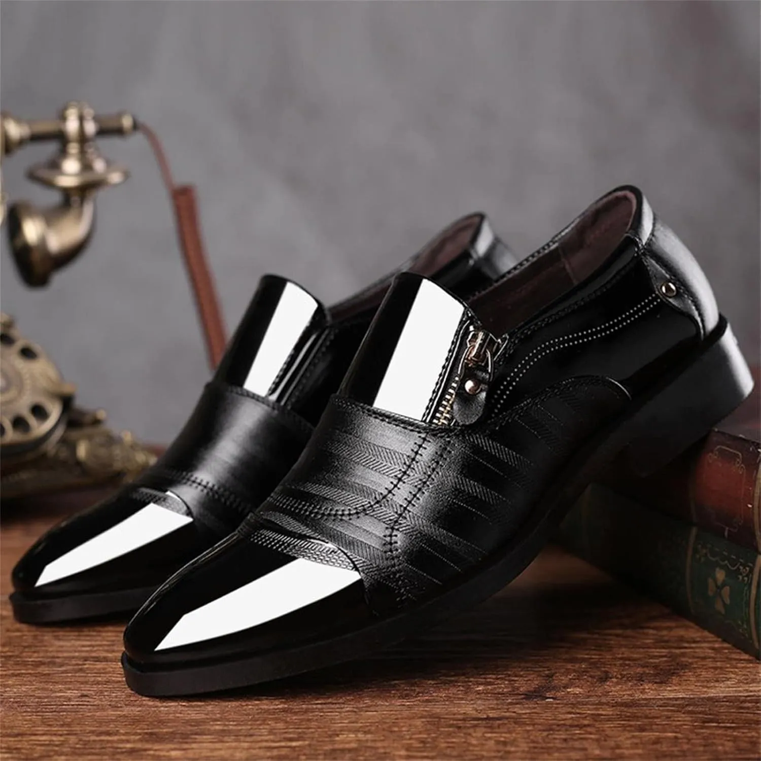 Leather Work Shoes for Men Composite Toe Classical Style Men's Breathable Hollow Business Casual Pointed Shoes Leather Formal Shoes for Men