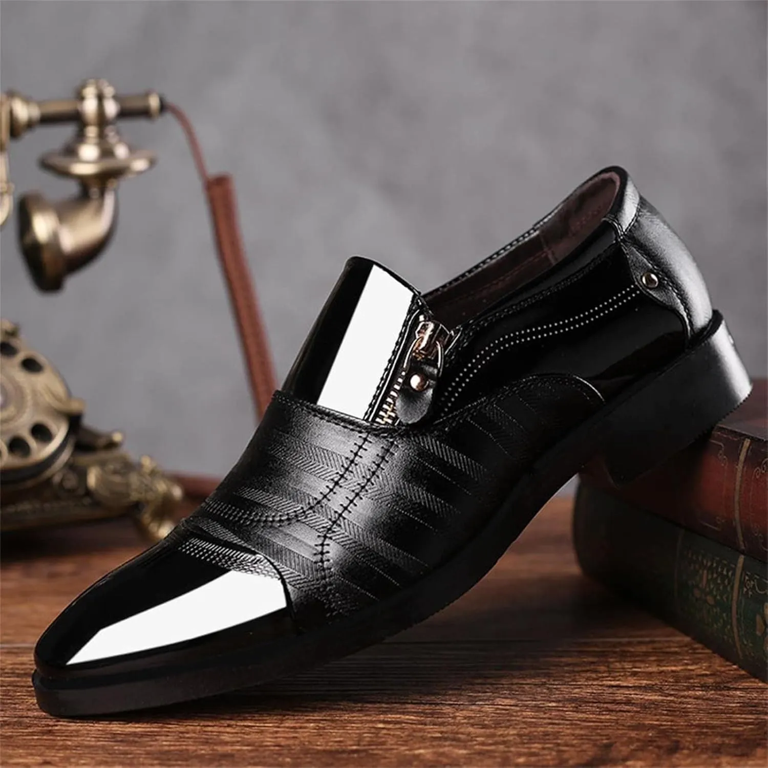 Leather Work Shoes for Men Composite Toe Classical Style Men's Breathable Hollow Business Casual Pointed Shoes Leather Formal Shoes for Men