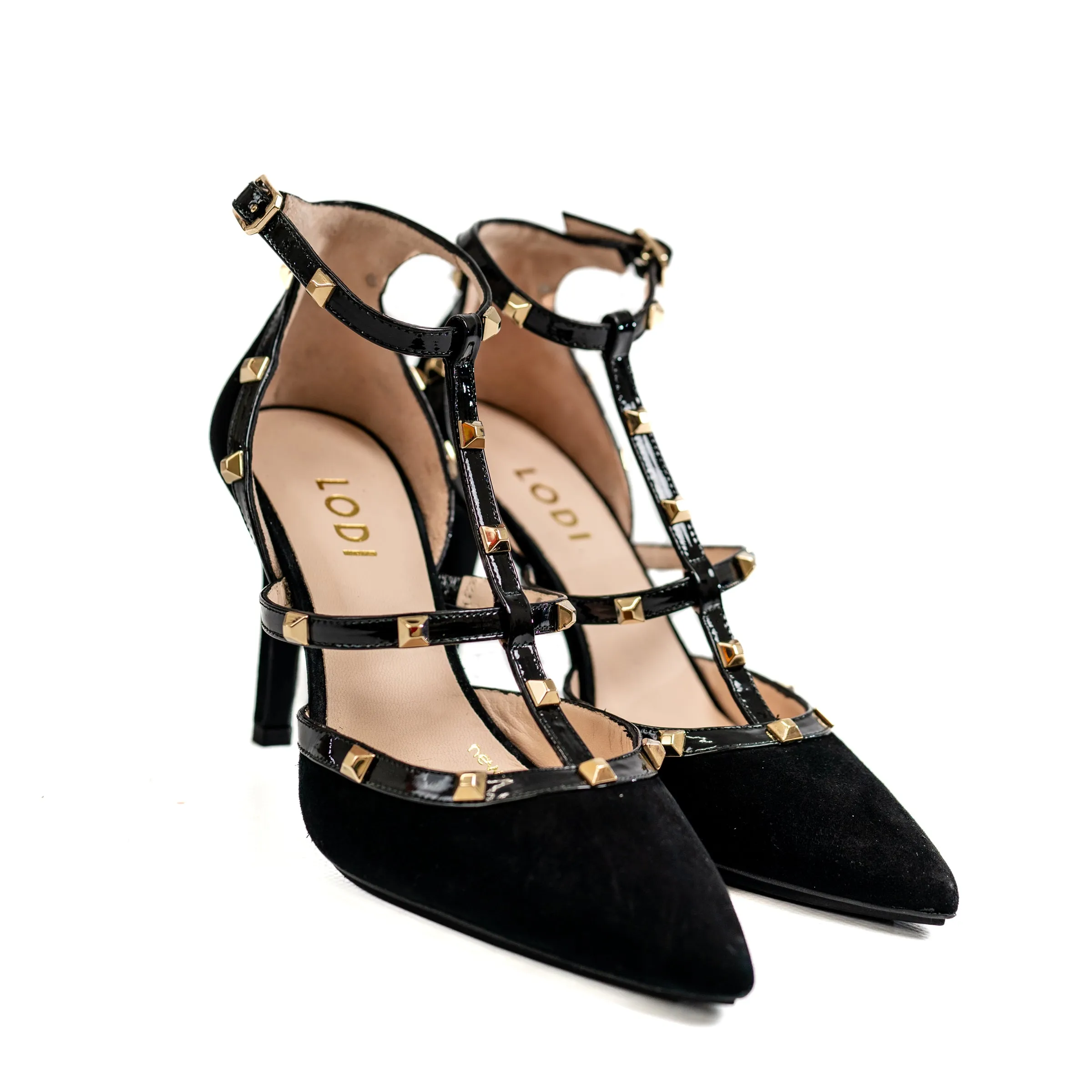 LODI Ruseti Black Caged Suede Court Shoes
