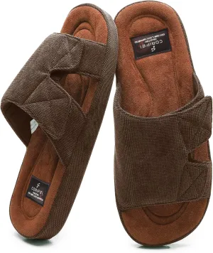 Men's Open Toe Slippers Adjustable House Slippers with Arch Support Cross Band Anti-Slip Indoor Outdoor Slides