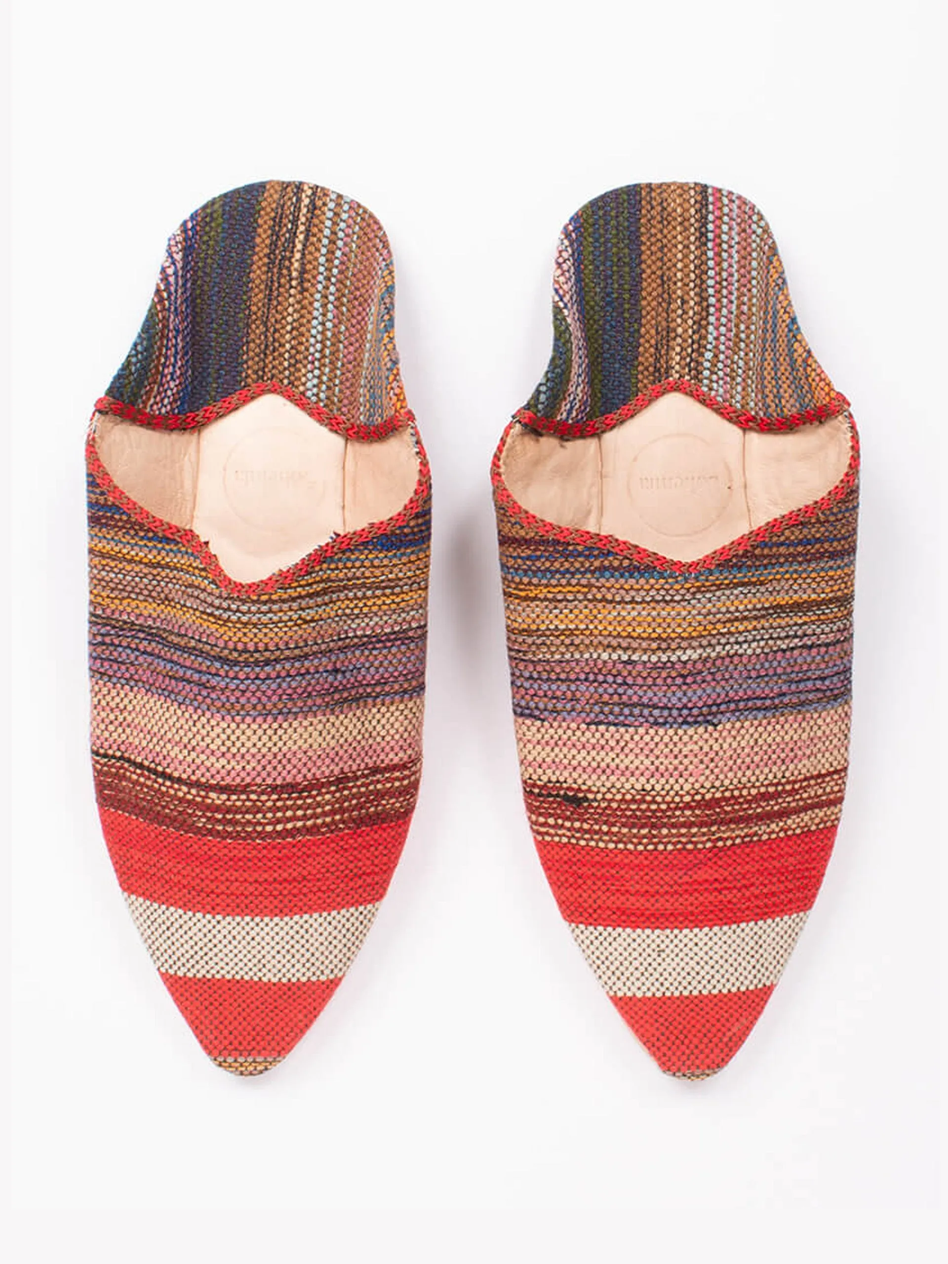 Moroccan pointed babouche slippers in Atlas Stripe