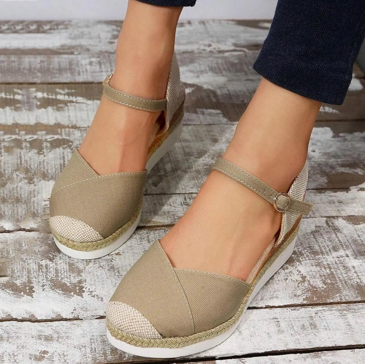 Women's Closed Toe Platform Sandals Summer Buckle Ankle Strap Espadrilles Wedge Sandals Slip On Slingback Dress Comfortable Adjustable Roman Sandal Beach Going Out Work Office Fashion Espadrille Shoes