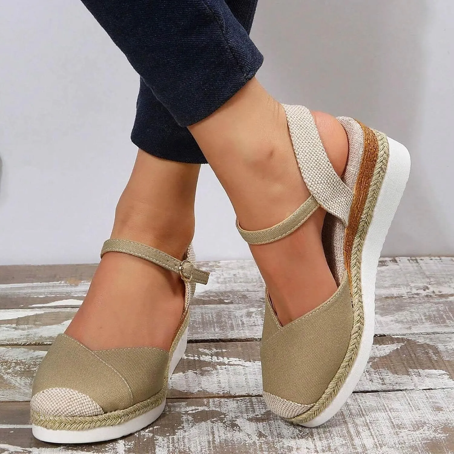 Women's Closed Toe Platform Sandals Summer Buckle Ankle Strap Espadrilles Wedge Sandals Slip On Slingback Dress Comfortable Adjustable Roman Sandal Beach Going Out Work Office Fashion Espadrille Shoes