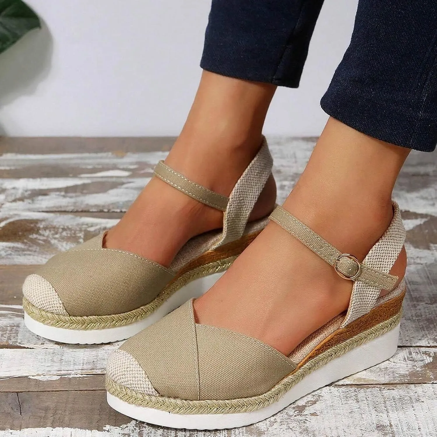 Women's Closed Toe Platform Sandals Summer Buckle Ankle Strap Espadrilles Wedge Sandals Slip On Slingback Dress Comfortable Adjustable Roman Sandal Beach Going Out Work Office Fashion Espadrille Shoes